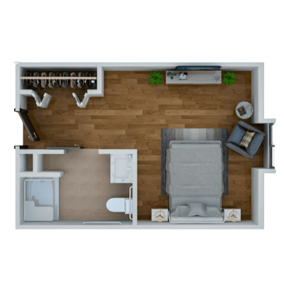 Top view of a well-furnished resident room