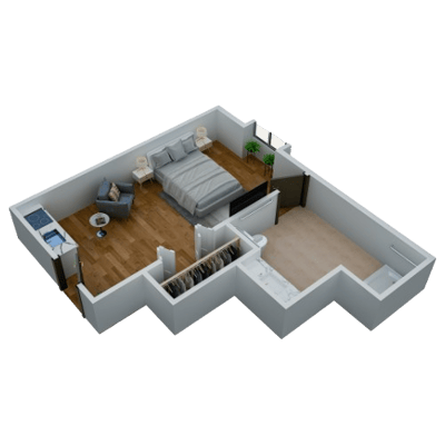 Interior view of a resident room layout