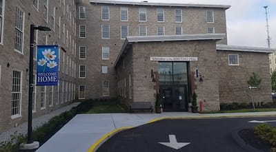 Exterior view of the Knitting Mill Apartments building