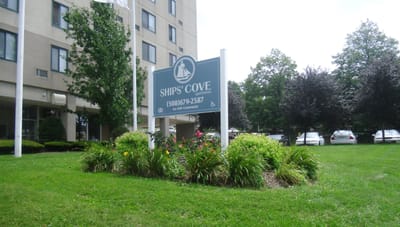 Exterior view of Ships' Cove facility signage