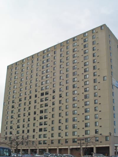 Exterior view of a multi-story assisted living facility