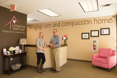 Staff members in the reception area of the facility