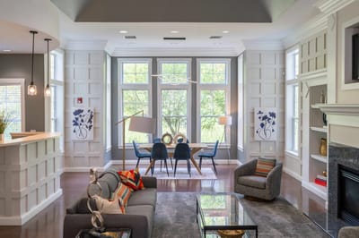 Inviting common area with modern furnishings and large windows