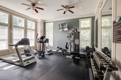 Interior view of a fitness room with exercise equipment