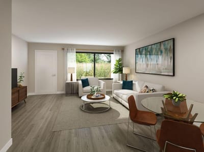 Modern living room in a senior living apartment