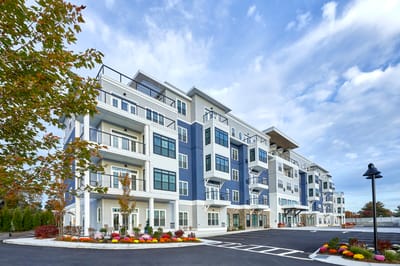 Exterior view of a modern assisted living facility