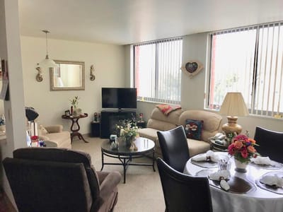Cozy interior common area with seating and decor