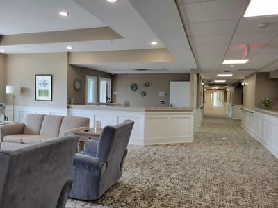Welcoming lounge area in a senior living facility