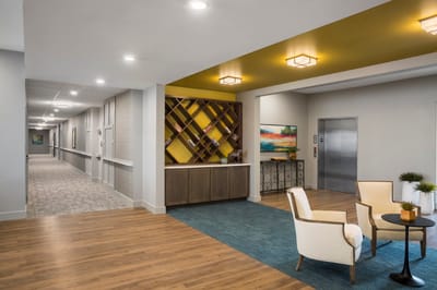 Interior lobby with seating and reception area