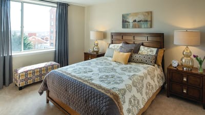 Comfortable private bedroom in assisted living facility