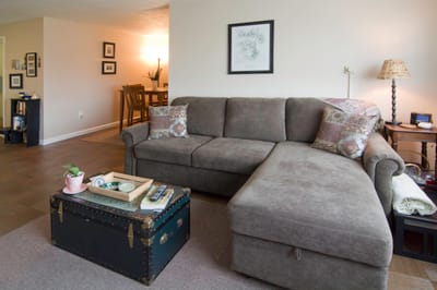 Cozy living room with a sofa and coffee table