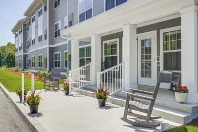 Entryway seating and garden area of the facility