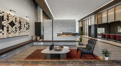 Interior of a modern common area with seating