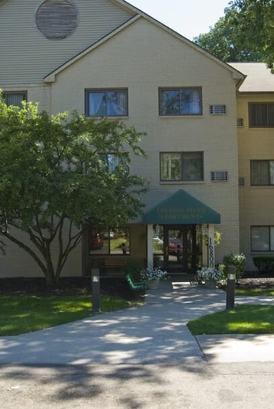 Exterior view of the senior living facility entrance