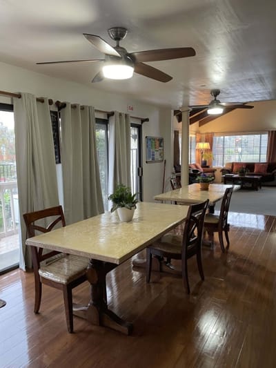 Bright common area with tables and chairs