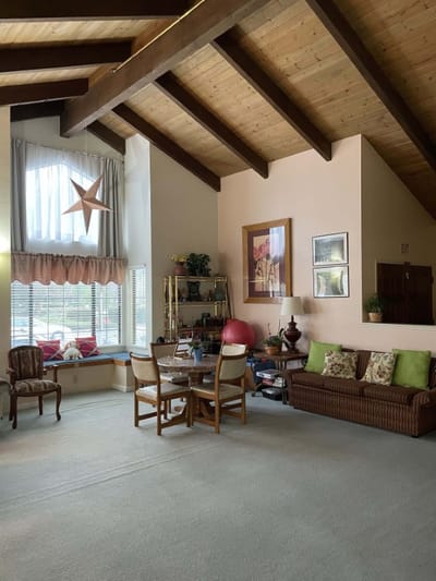 Interior view of a common area with seating and decor