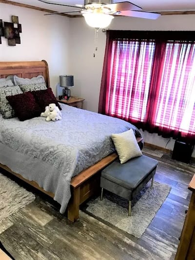 Cozy bedroom setup with a bed and decorative elements