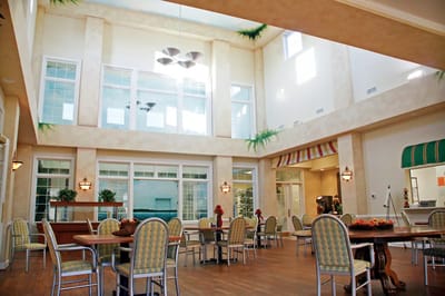 Interior common area with tables and chairs