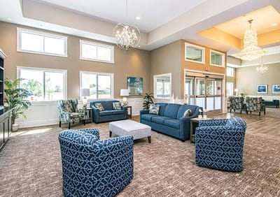 Bright and inviting common area with seating