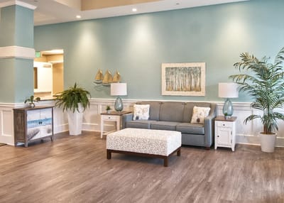 Bright and inviting lobby area with seating