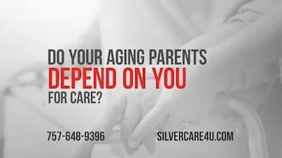 Silver Care LLC, home care in Norfolk, VA — Caregiver hands holding elderly hands with contact information