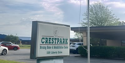 Signage for Crestpark nursing home with facility information