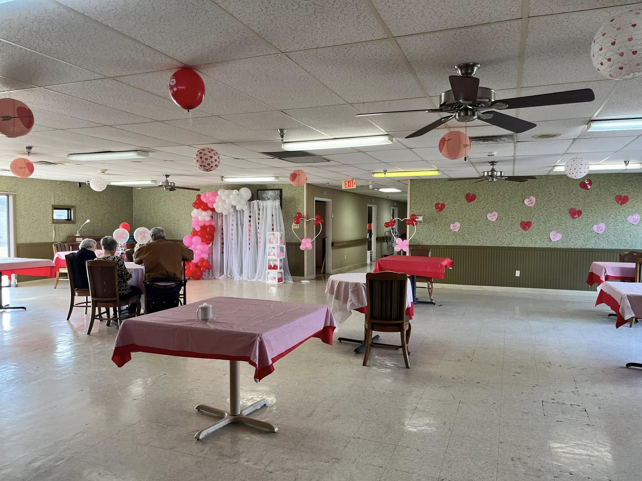 Community room decorated for a celebration event