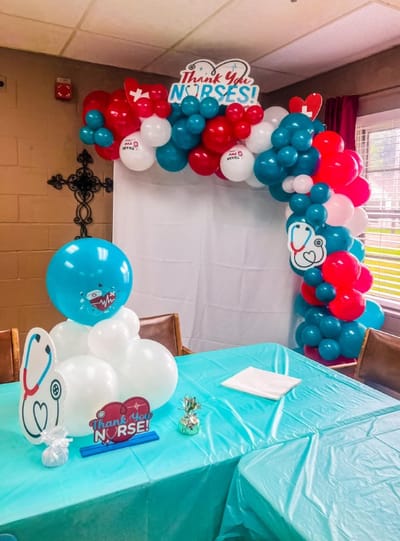 Decorative thank you display for nurses in a common area