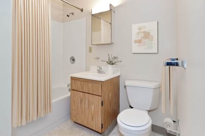 Bright, clean bathroom in a resident unit