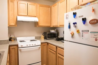 Bright, well-equipped kitchen in a senior living facility