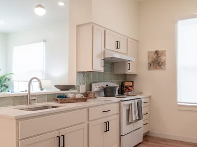 Bright kitchen area in a senior living facility