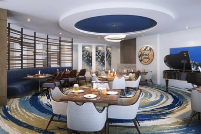 Elegant dining area with stylish decor and plates set