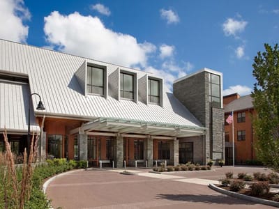 Exterior view of the Jack Satter House entrance