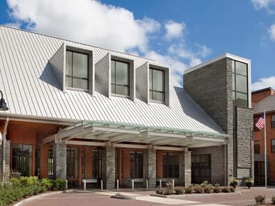 Exterior view of a modern assisted living facility