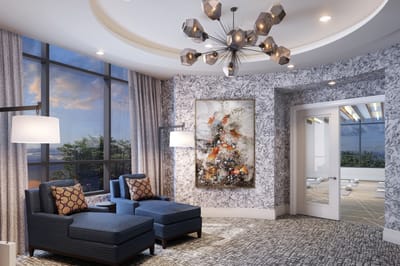 Interior common area with seating and artwork