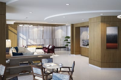 Bright, modern common area with seating