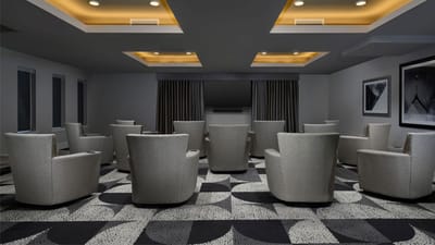 Bright common area with modern seating arrangement