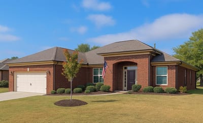 Exterior view of a senior living facility with landscaping