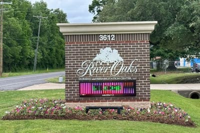 Exterior sign of River Oaks Nursing and Rehabilitation Center