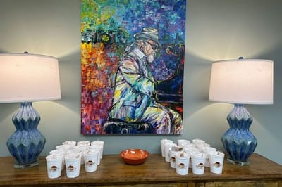 Decorative interior scene with lamps and coffee cups