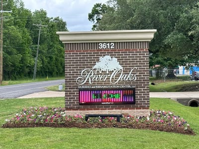 Exterior sign of River Oaks Nursing and Rehabilitation Center