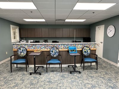 Interior common area with colorful decor and seating