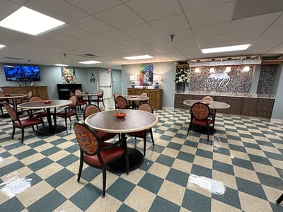 Interior dining area with tables and decor