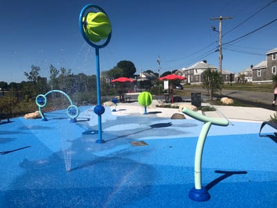 Outdoor water play area for residents