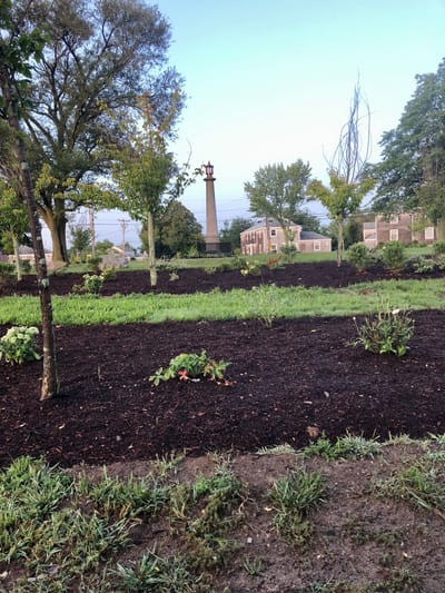 Well-maintained garden area with decorative features