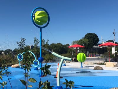 Colorful water play area in a garden