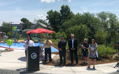 Outdoor space with people at a facility event