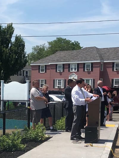 Community event with people gathered outdoors