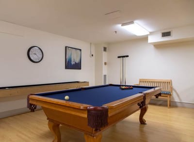 Pool table in a recreational room