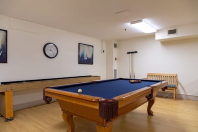 Interior game room with a pool table